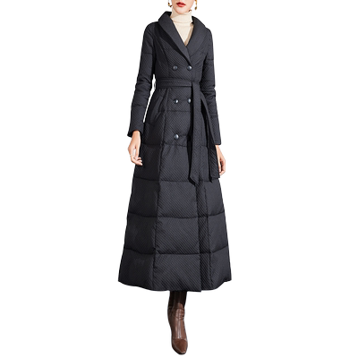 清仓福利西装领羽绒服女冬中长款过膝黑色时尚舒适修身显瘦外套