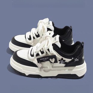 女童板鞋初中生运动鞋百搭皮面儿童小白鞋2025年春季爆款男童鞋子