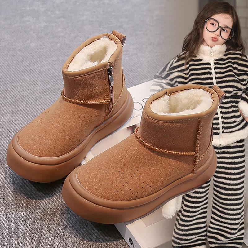 女童时尚加绒短靴2025冬季新款儿童加厚保暖棉鞋中大童防滑雪地靴