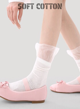 蕾丝花边中筒袜女春夏季薄款miu系芭蕾风白色JK袜纯色竖纹堆堆袜