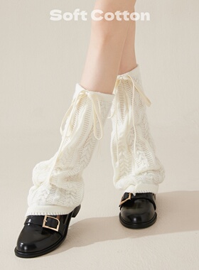 白色袜套女士日系绑带蝴蝶结春秋款针织堆堆袜ins潮小腿袜长腿套