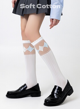 袜子女高筒日系学院风白色jk长筒袜花边小腿堆堆袜配小皮鞋的袜子