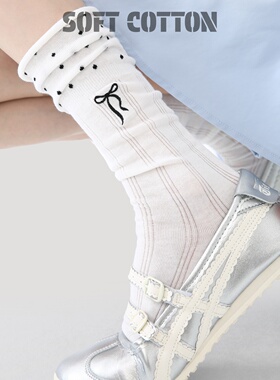 袜子女2026新款爆款白色卷边波点中筒长袜东大门刺绣蝴蝶结堆堆袜