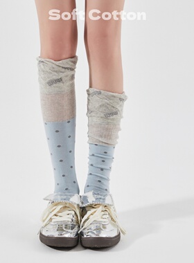 女袜子2026新款花边小腿袜女春夏季薄款蓝色及膝袜子miu系堆堆袜