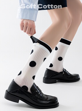 袜子女2026新款爆款白色木耳边中筒袜春夏少女芭蕾风波点堆堆袜