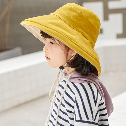 儿童双面渔夫帽子宝宝夏天透气女男童防晒帽亲子遮阳太阳帽大帽檐