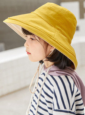 儿童双面渔夫帽子宝宝夏天透气女男童防晒帽亲子遮阳太阳帽大帽檐