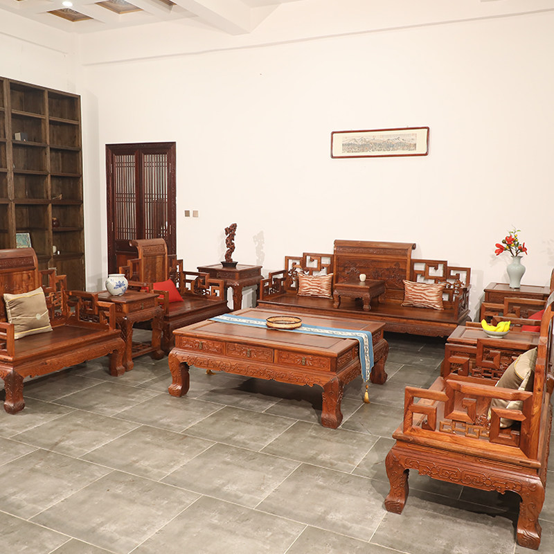 齐家守艺人伯利兹黄檀中式明清古典客厅会客红木沙发十一件套
