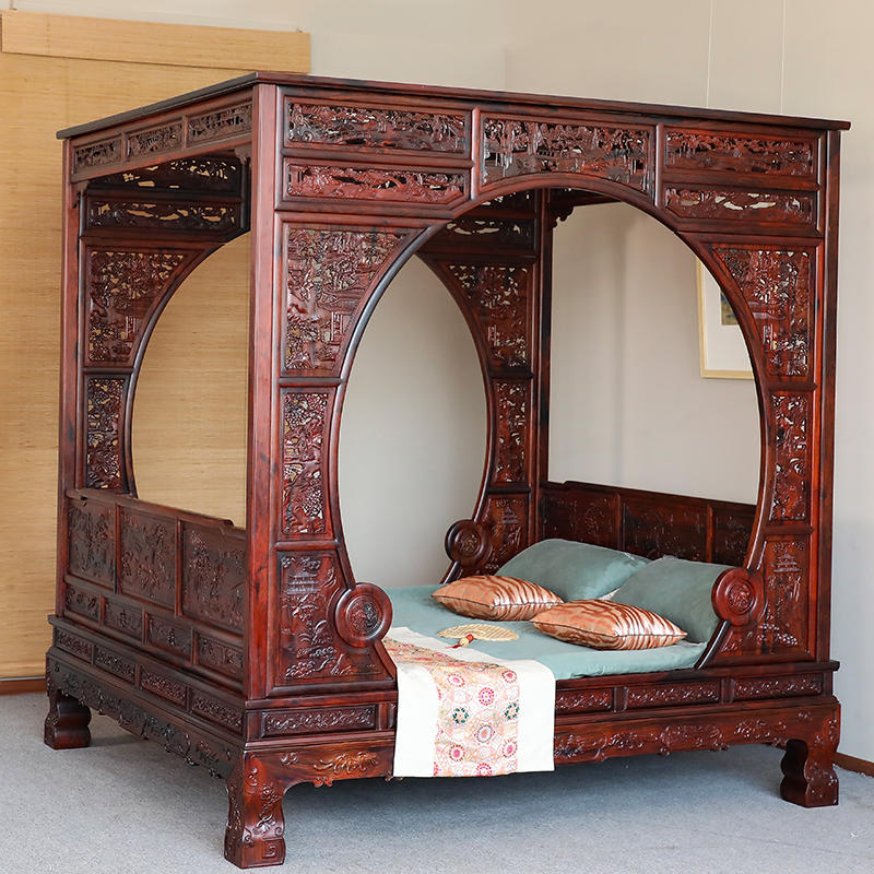 齐家守艺人大红酸枝中式经典红木家具古建筑双人架子床明清家具