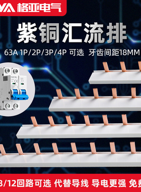 GEYA格亚 紫铜汇流排 配电箱空开1P2P3P4P断路器 4-12回路接线排