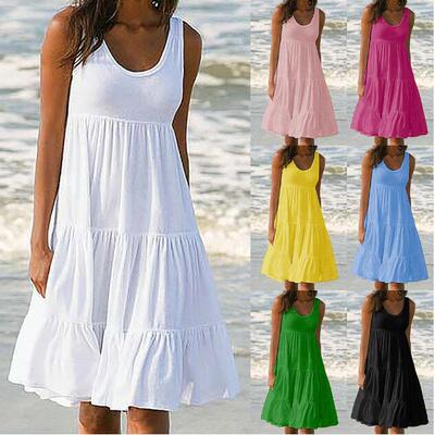 Women's color code sleeveless spliced large swing beach