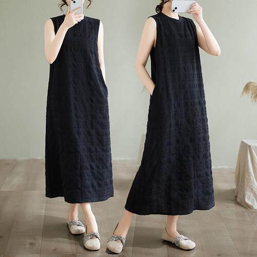 Round neck sleeveless vest dress圆领无袖背心连衣裙