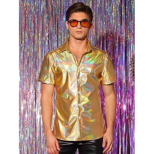 Men's collar shiny long sleeved shirt for men's
