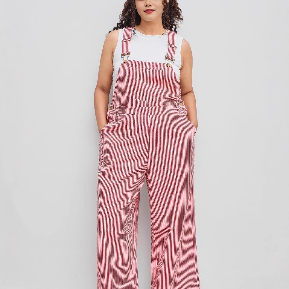 Women's striped pocket wide leg work pants long