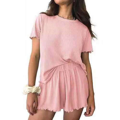 Soft sleepwear knitted wave edge short sleeved home top