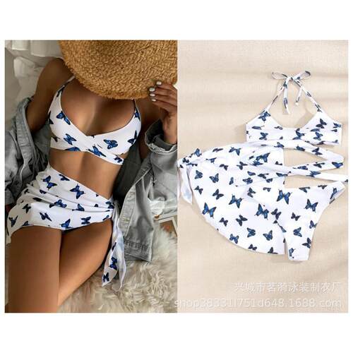 Female butterfly bikini swimming three piece swimsuit set
