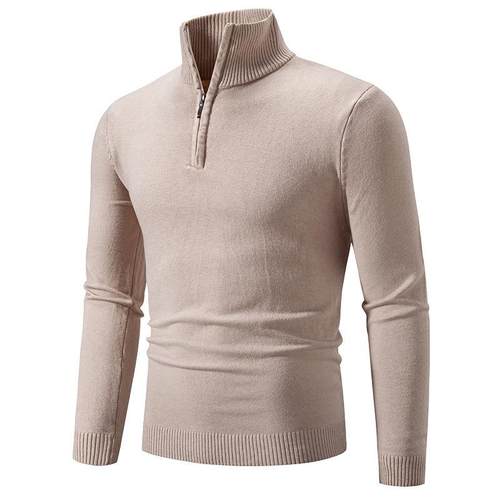 Men's oversized zipper semi high neck pullover sweater