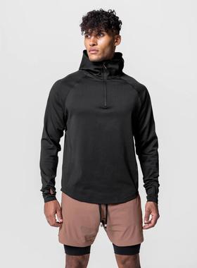 Men's sports hooded jacket season fitness half zip high