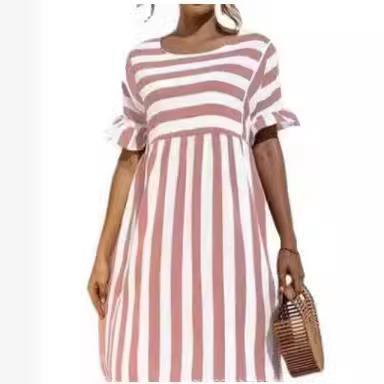 Women's printed ruffled short sleeved striped patchwork