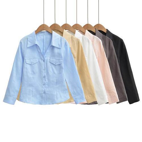 Linen long sleeved shirt for women, loose, Korean women,