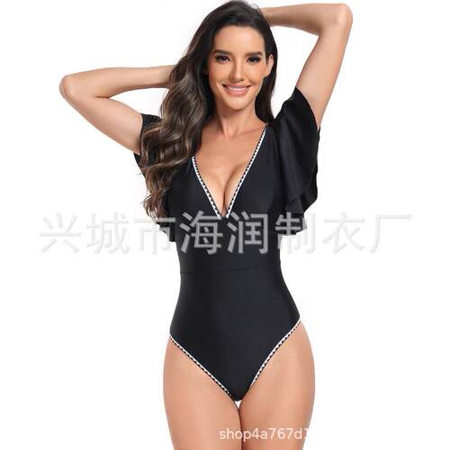 One-piece swimsuit women's lotus leaf lace bikini swimsuit
