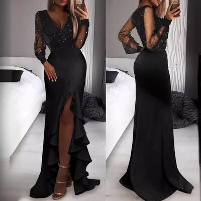 Black mid waist chest wrapped one-piece style long skirt