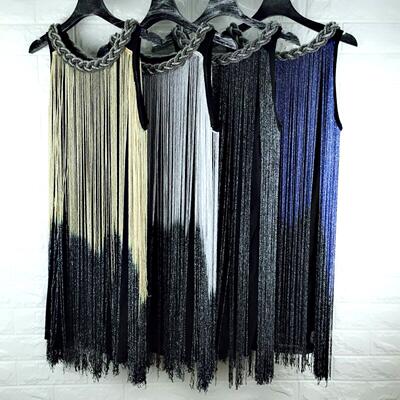 Off the shoulder tassel wrapped hip skirt gradient dress