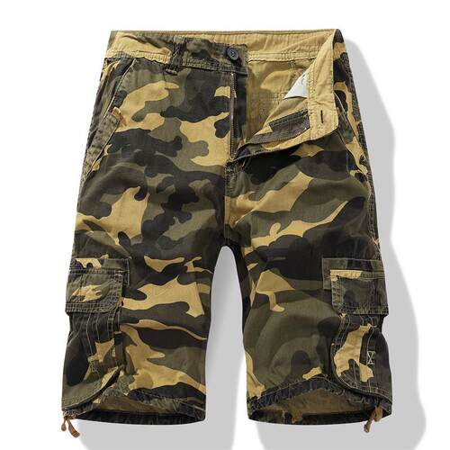 Large men's shorts with mid length and multiple pockets,