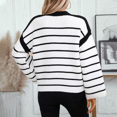 Black and white striped pullover long sleeved knitted