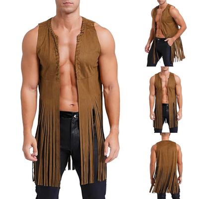 Shawl suede fringed vest jacket for women, sleeveless mid