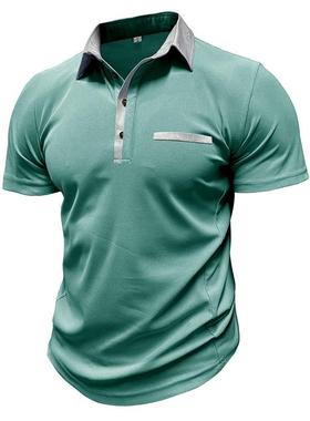 Men's collar short sleeved shirt, sub color blocked top,