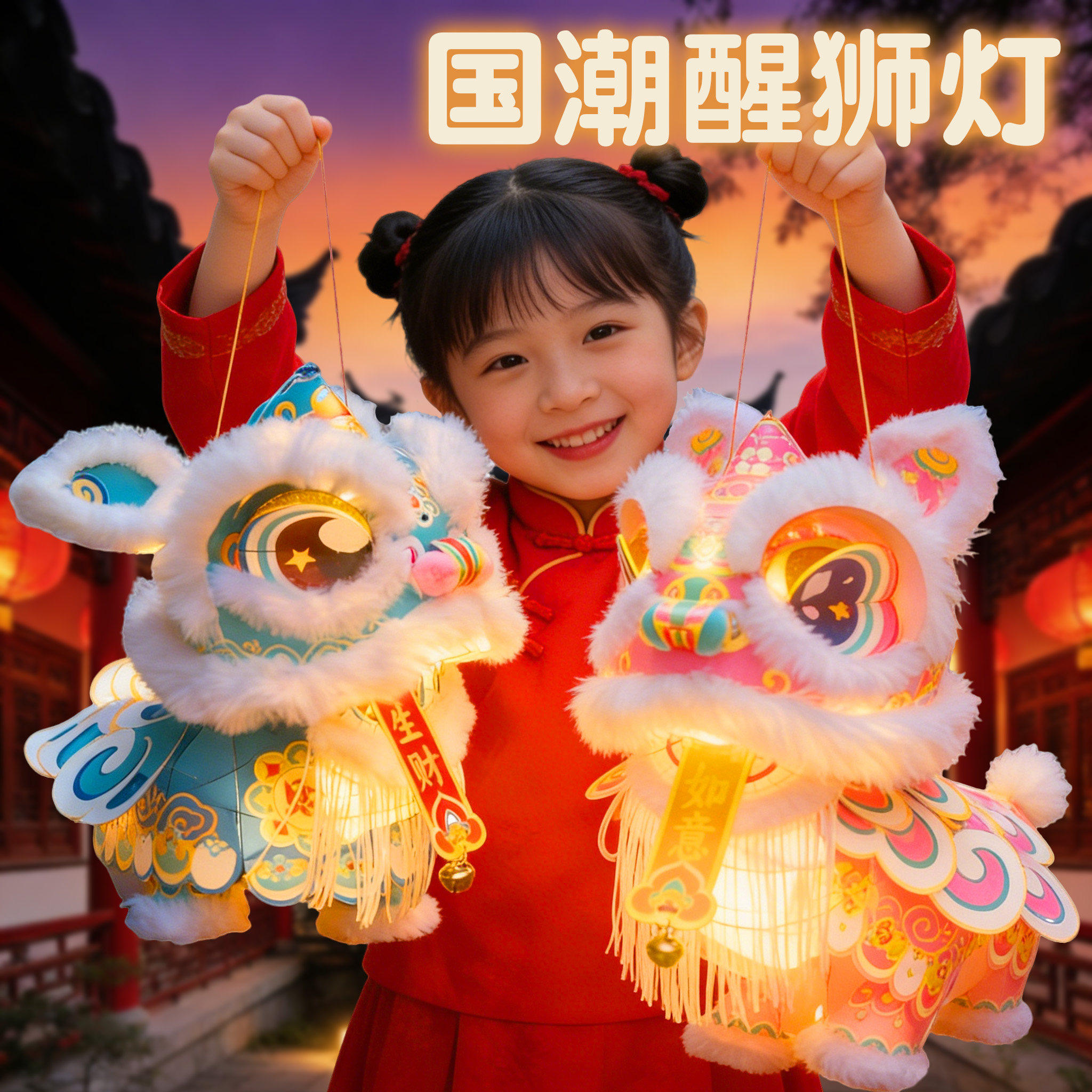 2026新款醒狮灯笼新年手工diy材料包非遗儿童马年春节花灯玩具7岁,玩具/童车/益智/积木/模型,手工创意粘贴类,淘宝优惠券,粉丝福利购,淘宝优惠卷