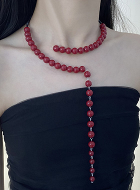 时尚简约水晶红色串珠项圈辣妹潮流项链轻奢高级感气质choker颈链