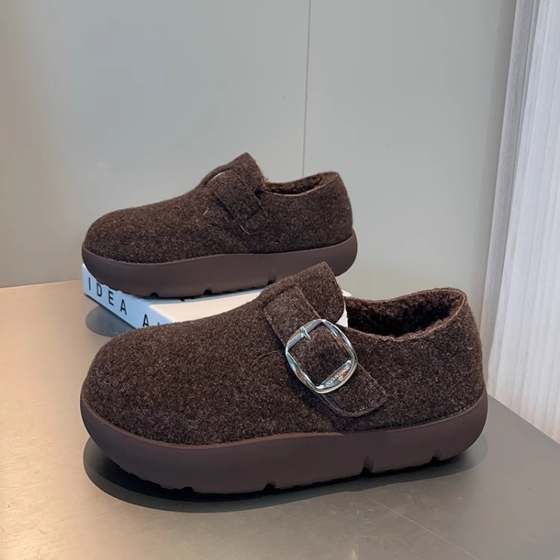 毛呢子厚底勃肯鞋女鞋