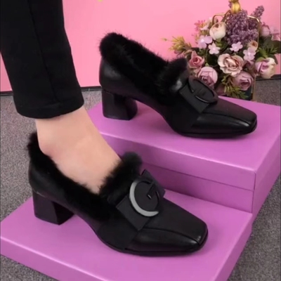 爆款毛毛鞋保暖英伦风小皮鞋