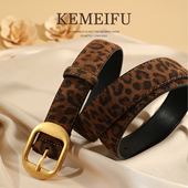带新款 反绒面复古豹纹皮带女真皮针扣时尚 百搭腰带高级感美拉德裤