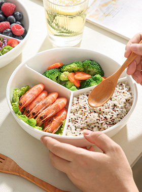 陶瓷分隔碗白瓷微波炉专用饭碗一人食分餐饭盒三分格盘子家用早餐