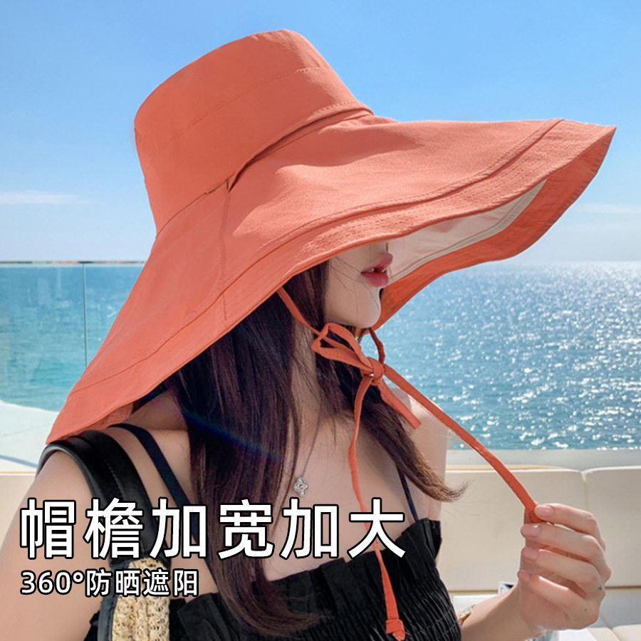 跨境加大帽檐遮脸双面渔夫帽女夏季韩版遮阳防晒防紫外线太阳帽子