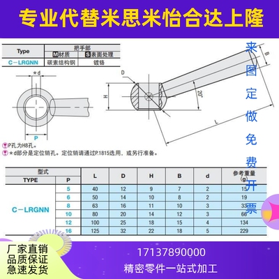 C-LRGNN5/6/8/10/12/16 球头手柄 镀铬锥柱手柄 型/斜度握柄
