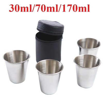 4Pcs/Set Outdoor Stainless Steel Water Cups With Case Hiking