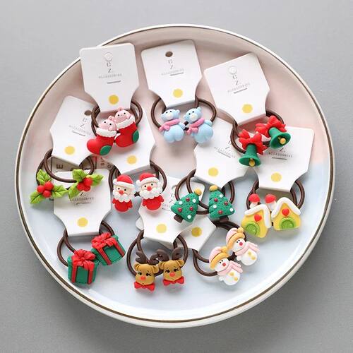 2pcs New Cute Christmas Elk Cartoon Elastic Hair Bands Rubbe