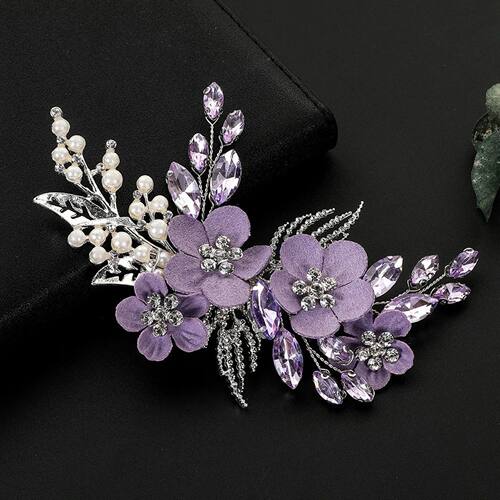 Bridal Purple Flower Crystal Hair Clip Rhinestone Hair Clips