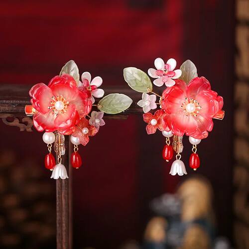 1 Pair Hair Clips Tassel Hair Clips Glazed Flower Headband F