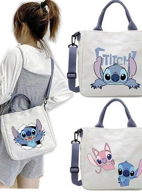Disney Stitch Canvas Tote Bag for Women Cartoon Lilo and