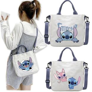 Disney Stitch Canvas Tote Bag for Women Cartoon Lilo and