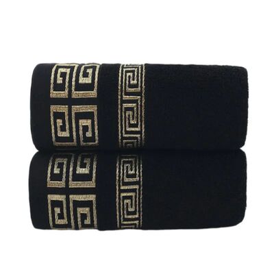 2pcs Black Cotton Towels 34x74cm/70x140cm Embroidered Hotel