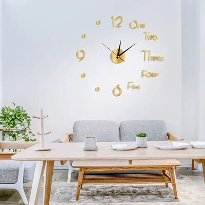 3D DIY Silent Wall Clock Black/Gold/Silver Simple Modern Pun