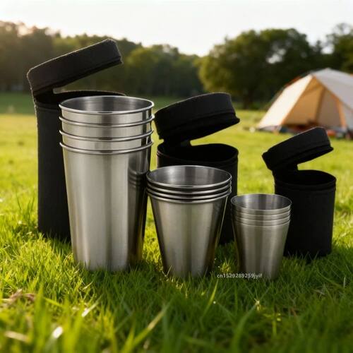 4Pcs Mini Cups with Case Outdoor Travel Stainless Steel Cups