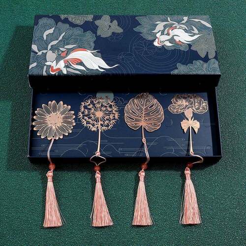Chinese Style Handmade Book Mark Pink Rose Lotus Flower Book