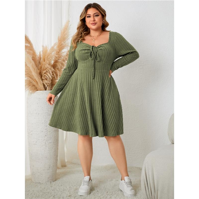 XL-4XL women dresses plus size ladies skirt方领长袖短裙女